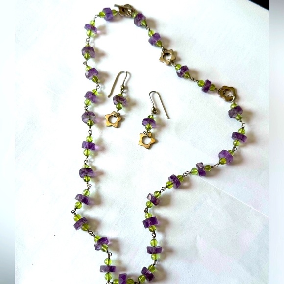 ✨Exquisite Sterling Silver Carlo Biagi Purple and Green Necklace and Earring Set - Picture 6 of 16